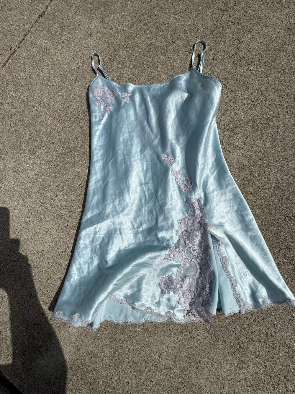 Victoria's Secret Light Blue Slip Chemise with Lilac Lace